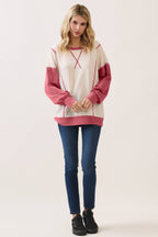 Color Block Contrast stitch pullover top T6161