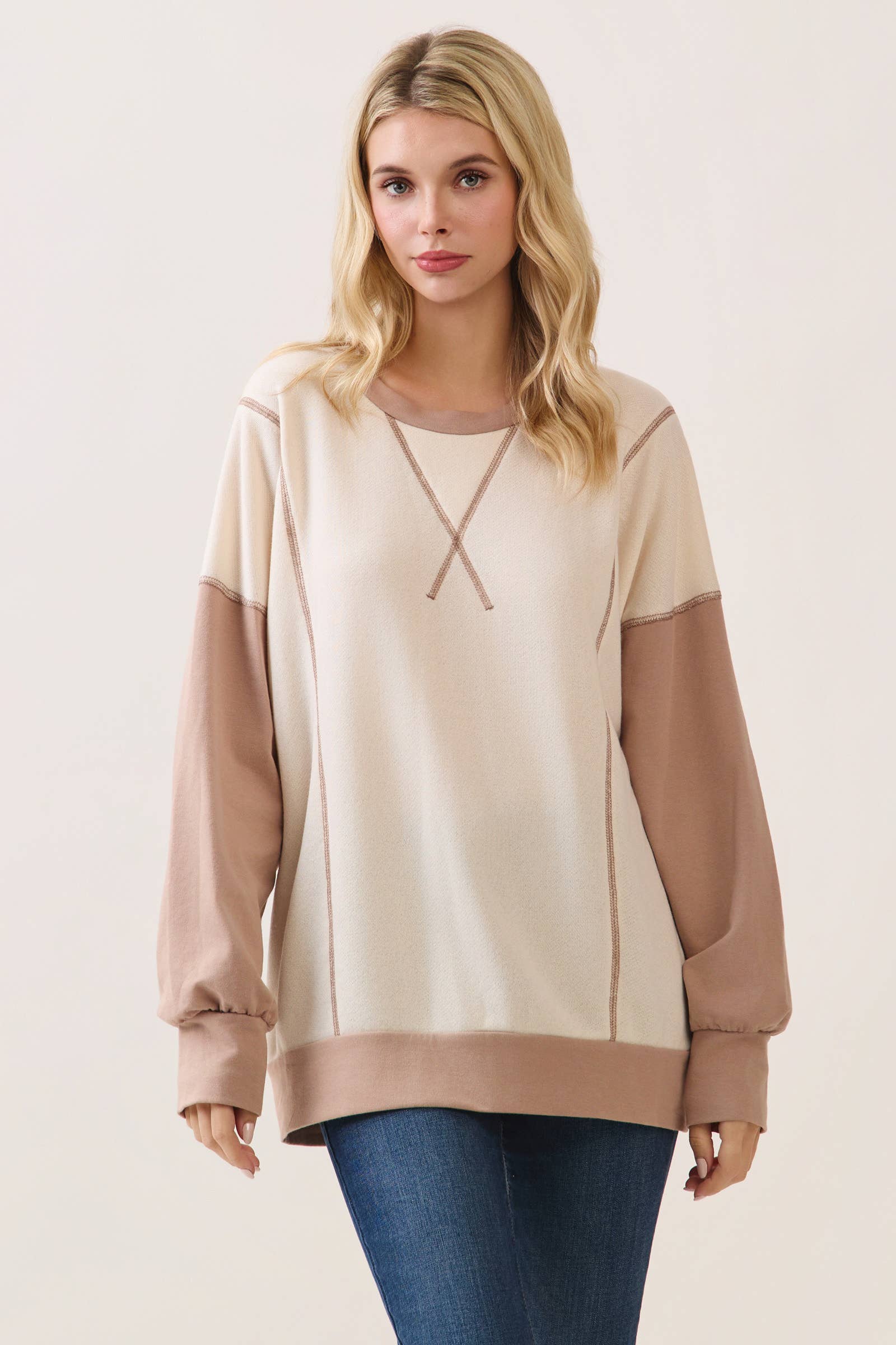 Color Block Contrast stitch pullover top T6161