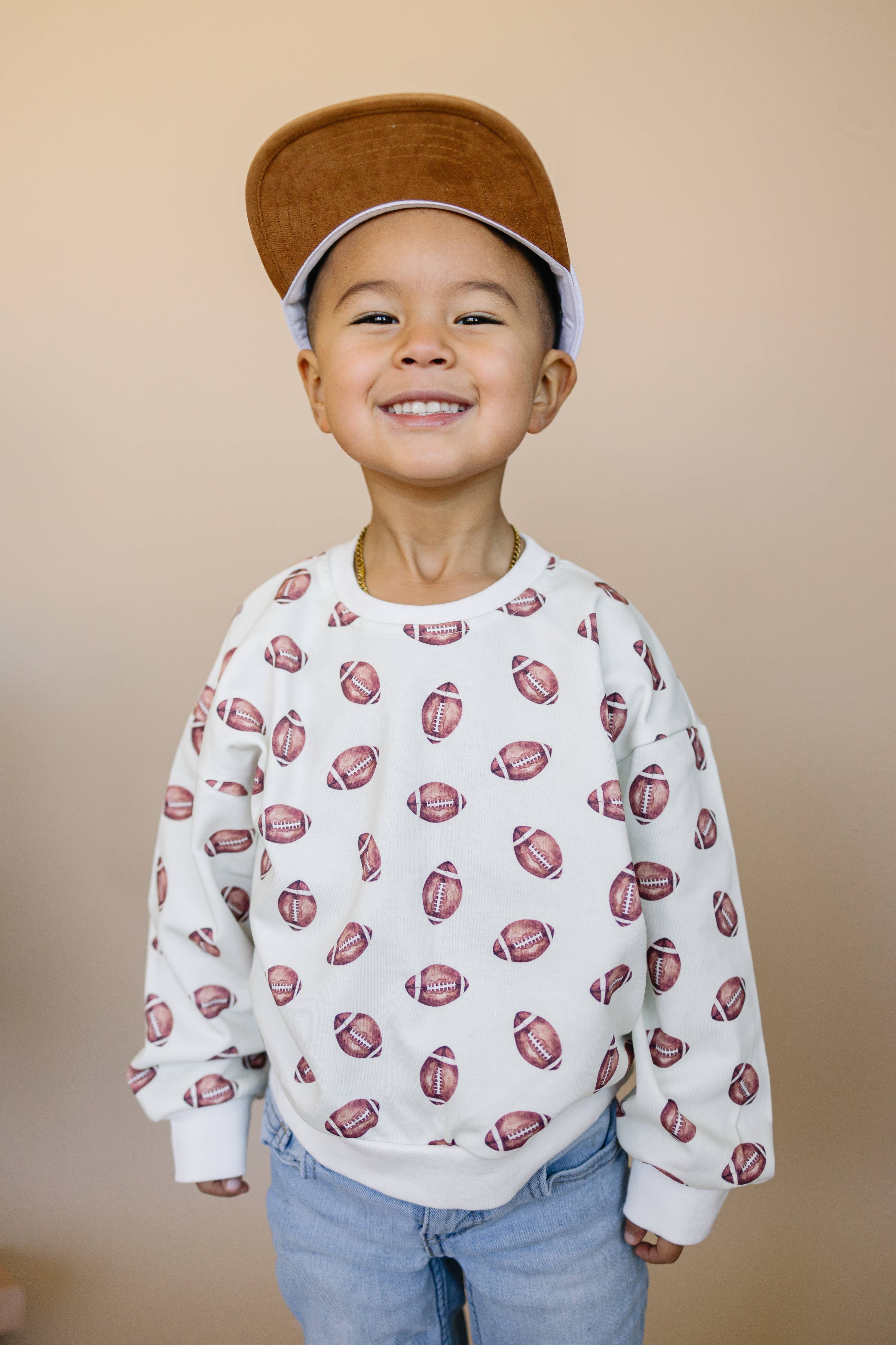 Football Print Cotton Crewneck