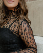Claire Floral Lace Long Sleeve Slim Fit Top - Black