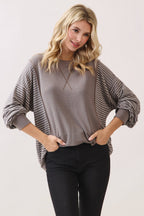 Stripe Contrast Pullover Top T6114