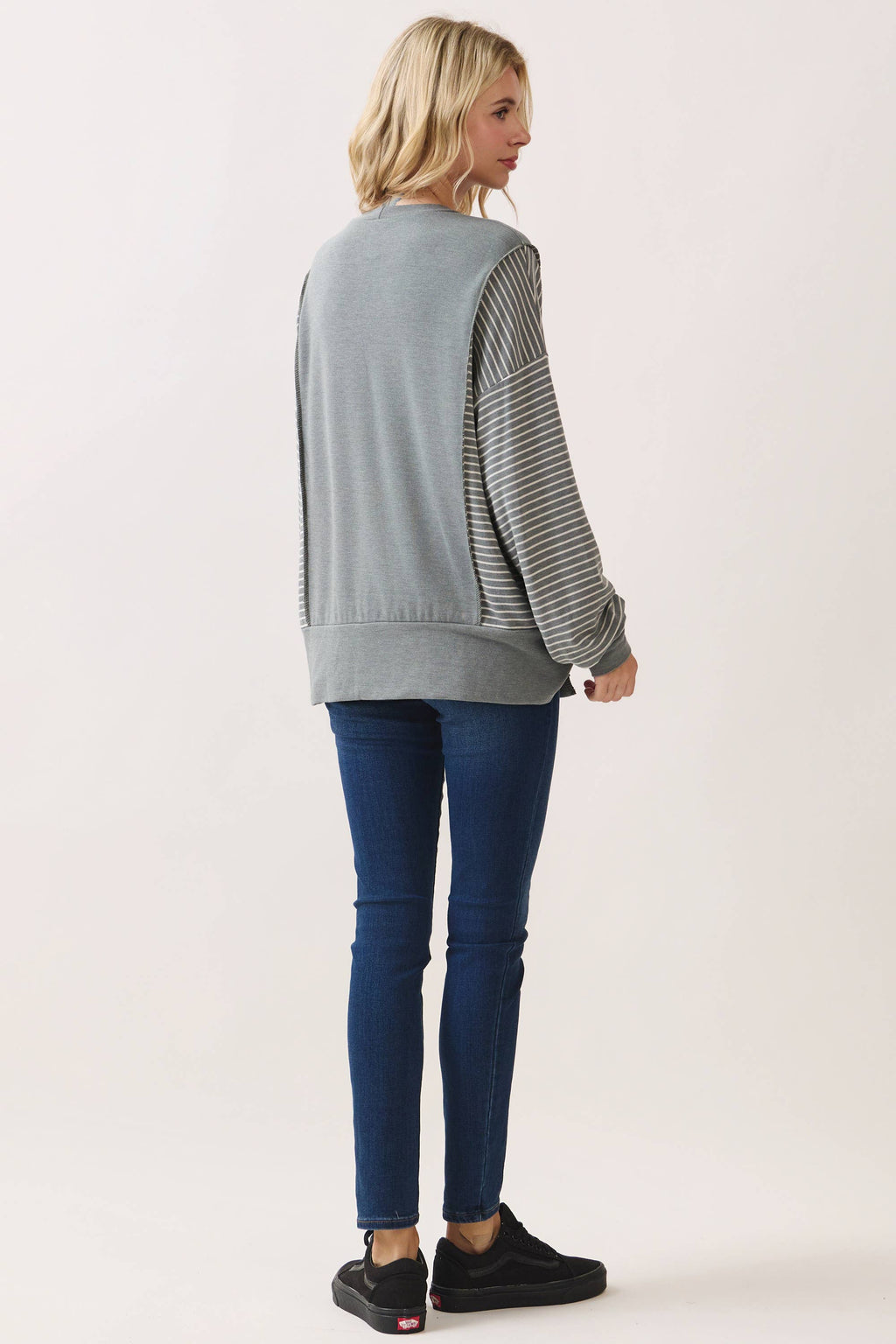 Stripe Contrast Pullover Top T6114