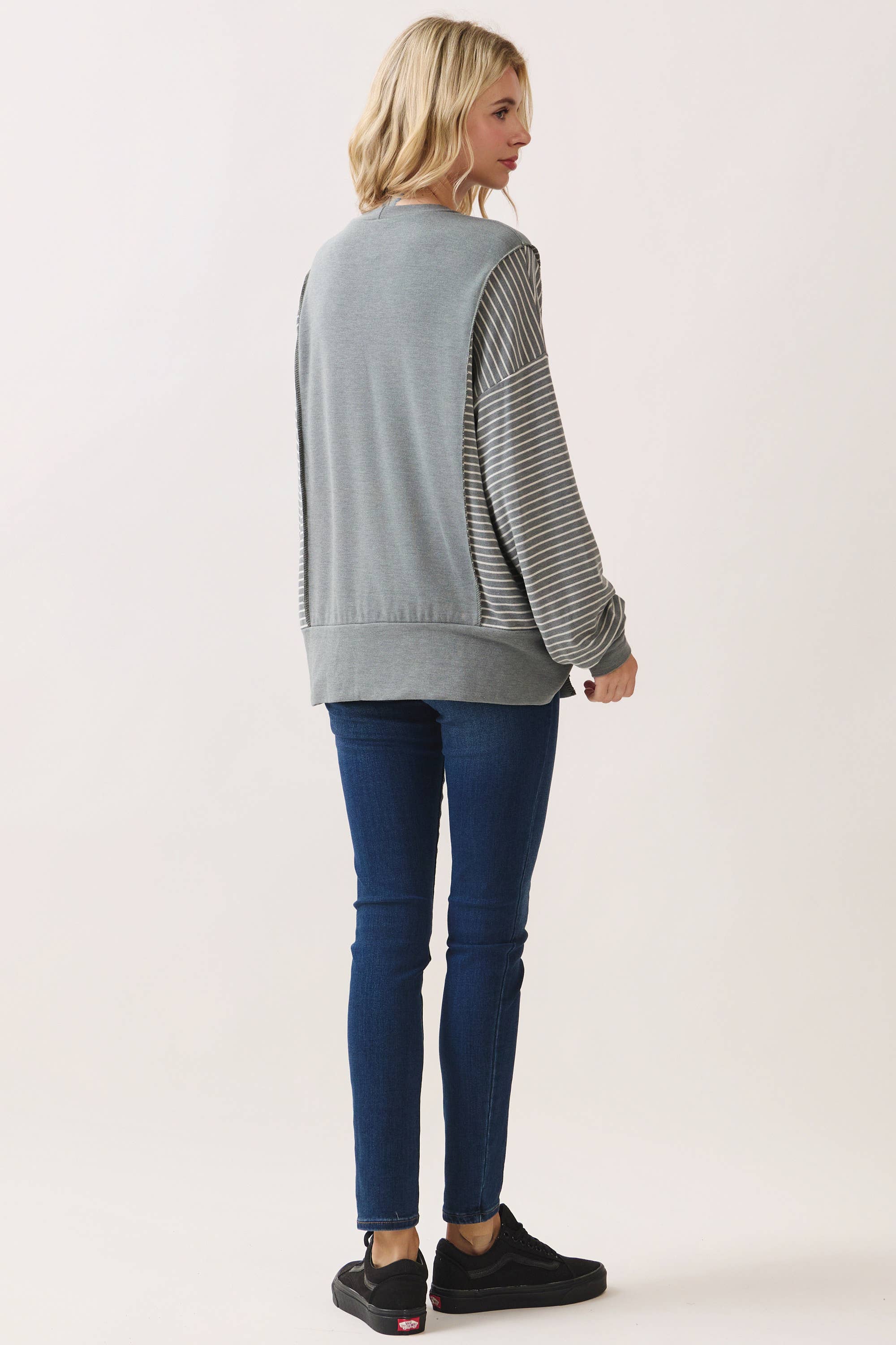 Stripe Contrast Pullover Top T6114