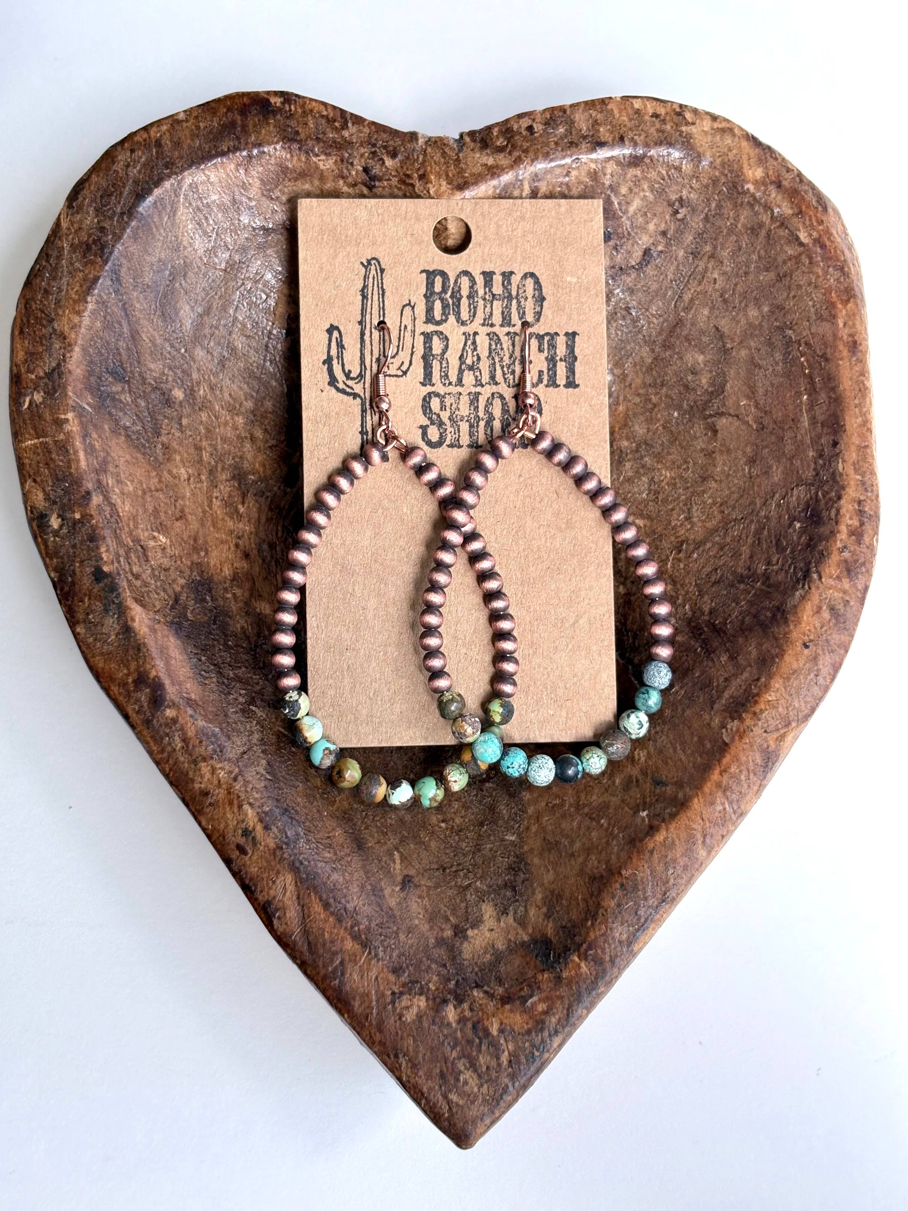 Western Navajo Style Pearl Teardrop Hoop Dangle Earrings