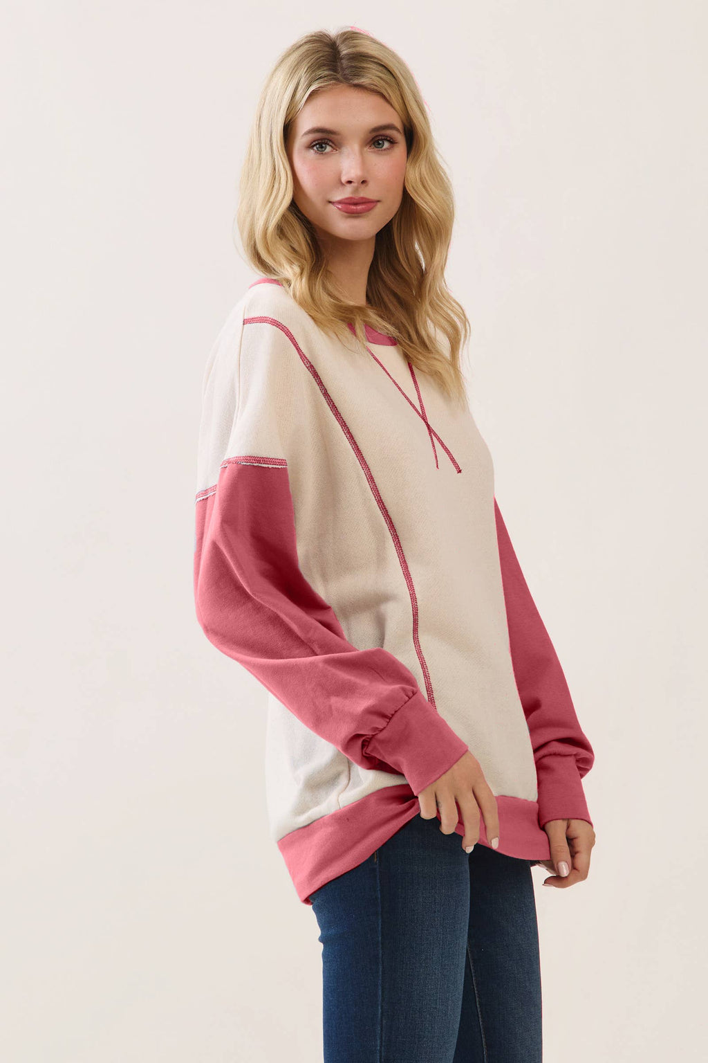 Color Block Contrast stitch pullover top T6161