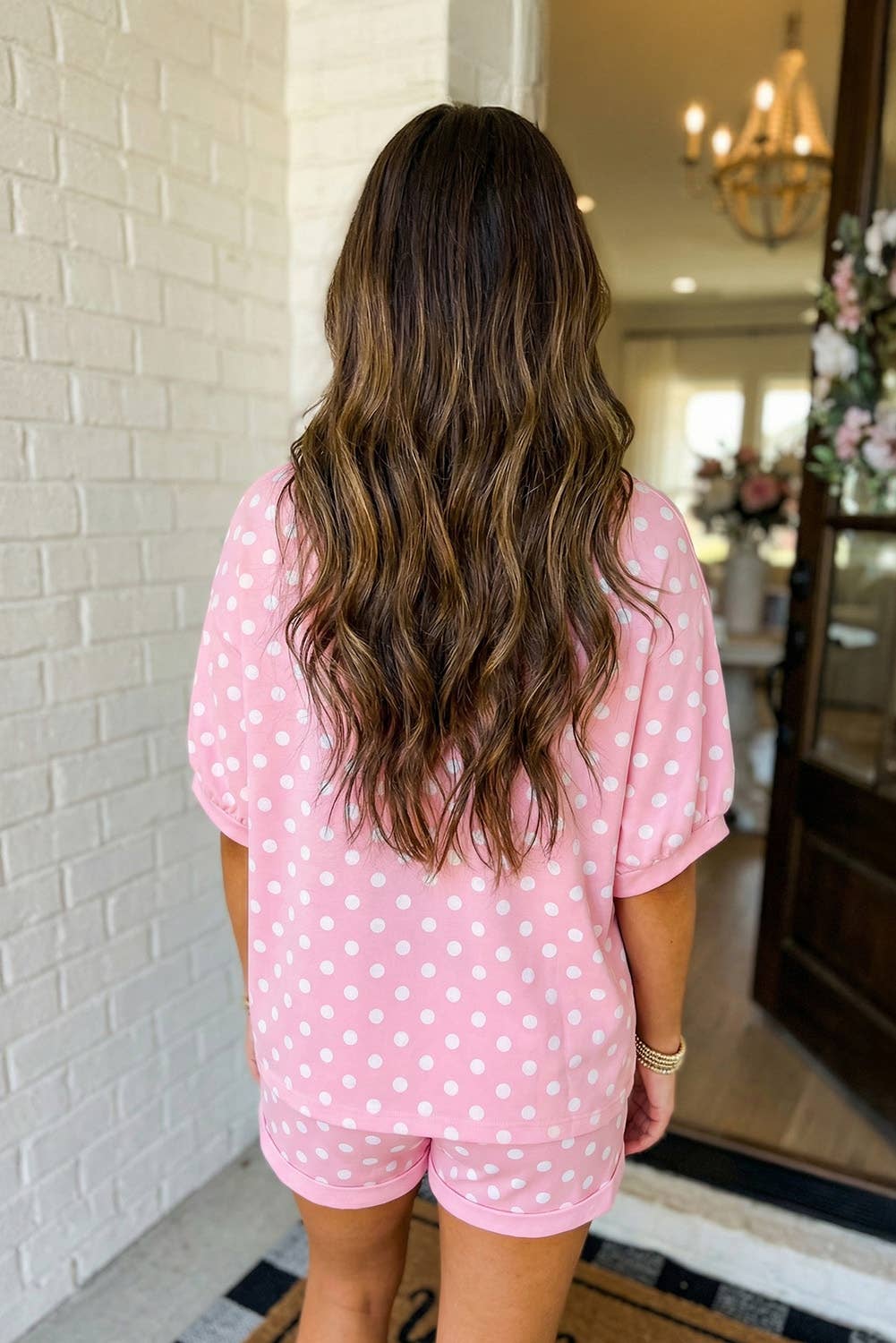 LAS Polka Dot Print Top Drawstring Shorts Set (S-XL)