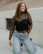 Claire Floral Lace Long Sleeve Slim Fit Top - Black