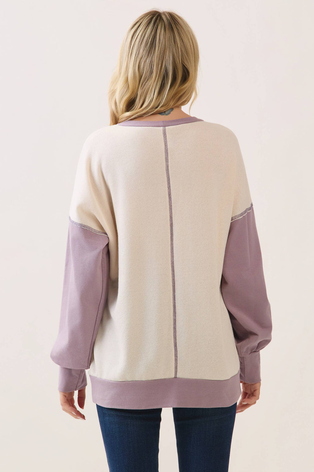 Color Block Contrast stitch pullover top T6161
