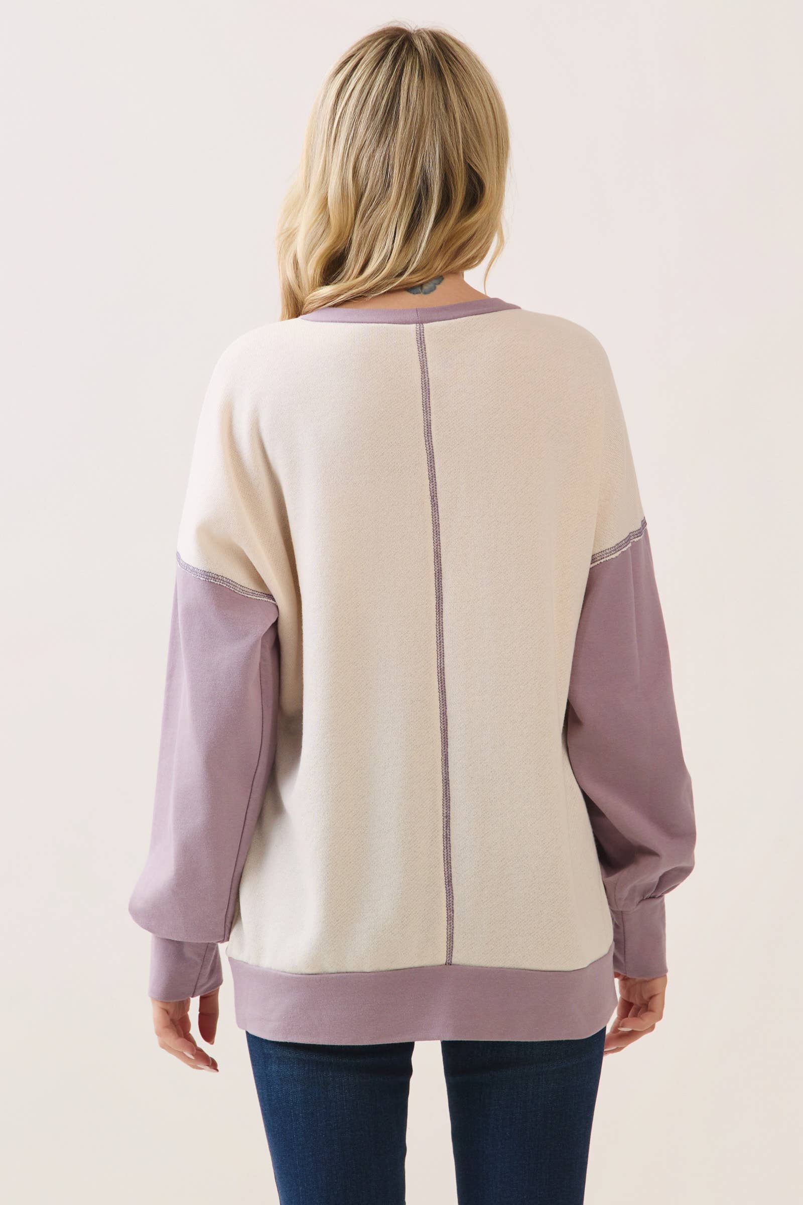 Color Block Contrast stitch pullover top T6161