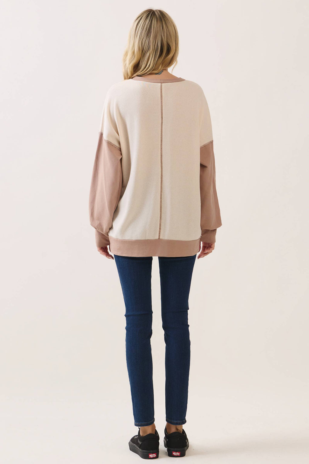 Color Block Contrast stitch pullover top T6161