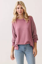 Stripe Contrast Pullover Top T6114