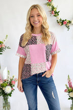 Floral Patchwork Short Sleeve Top T6396