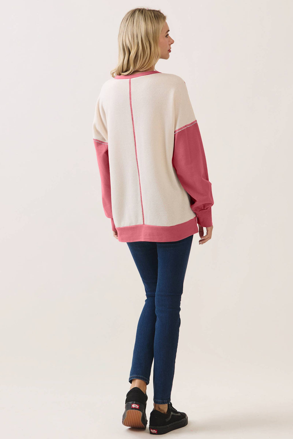 Color Block Contrast stitch pullover top T6161