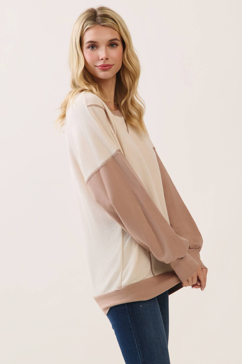 Color Block Contrast stitch pullover top T6161