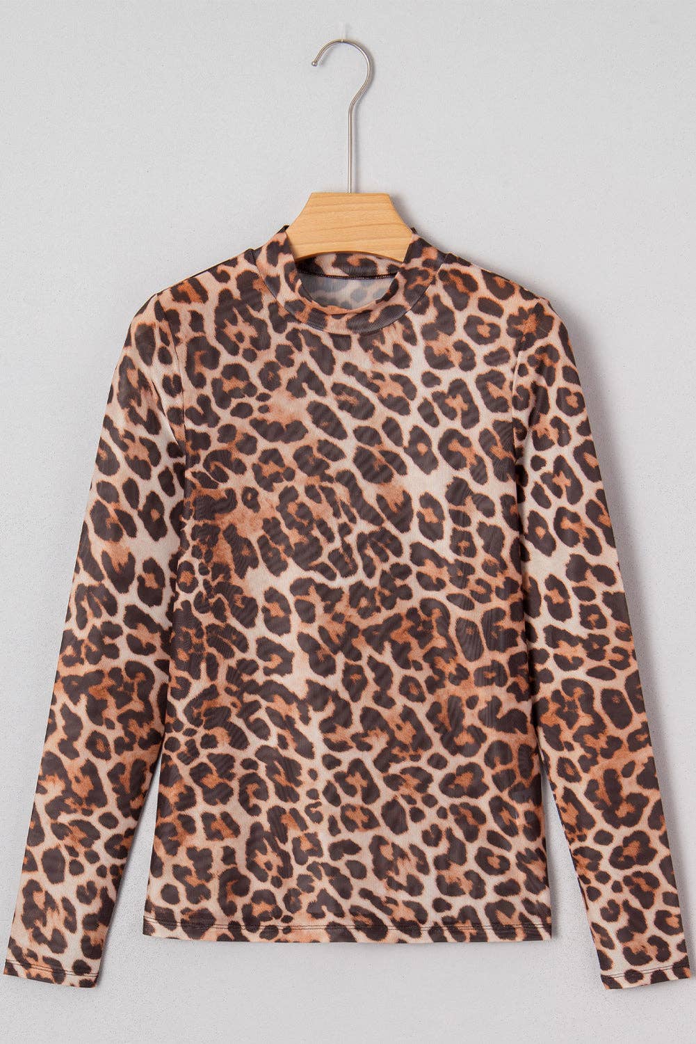 Blakely Leopard Mock Neck Long Sleeve Mesh Top