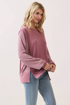 Stripe Contrast Pullover Top T6114
