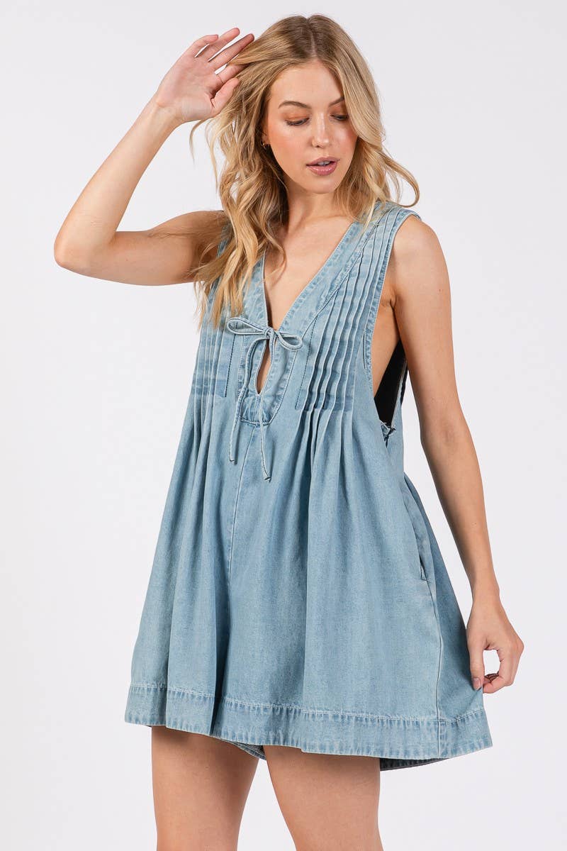 Outlaw Babe - Tie Front Denim Romper