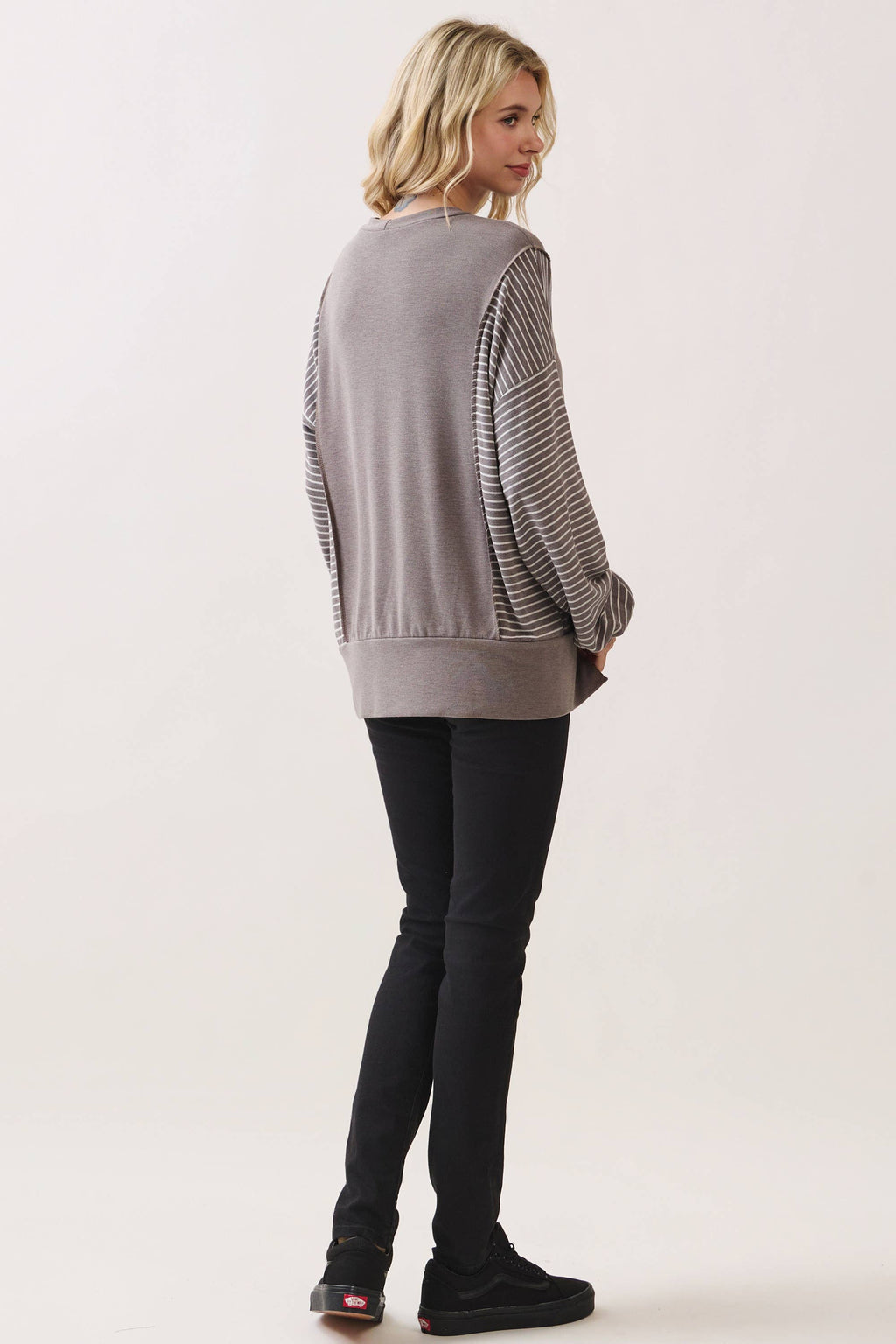 Stripe Contrast Pullover Top T6114