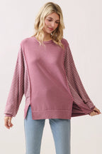 Stripe Contrast Pullover Top T6114