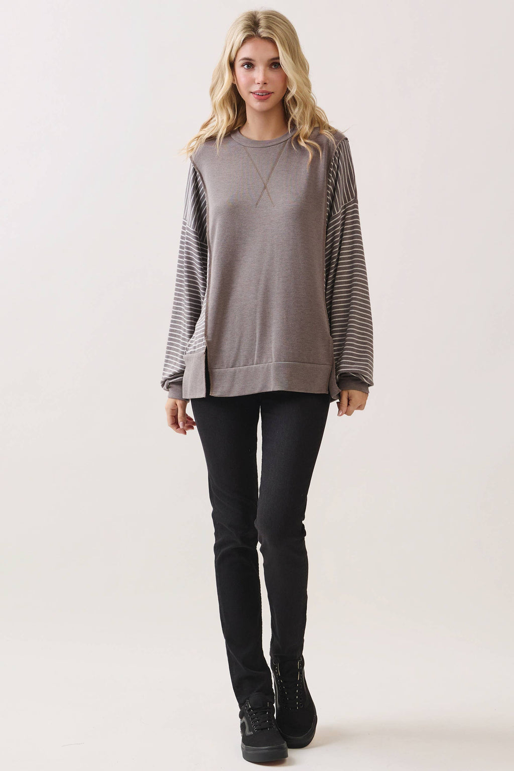 Stripe Contrast Pullover Top T6114