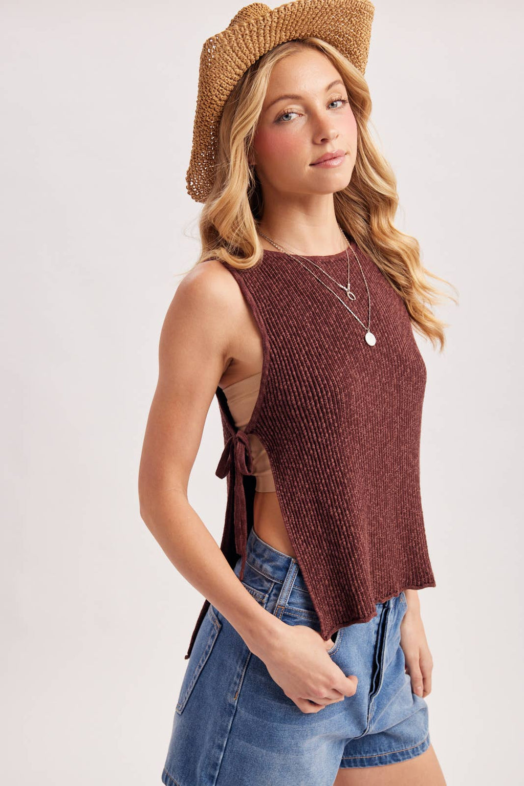 Ribbed Knit Open-side Top