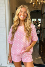 LAS Polka Dot Print Top Drawstring Shorts Set (S-XL)