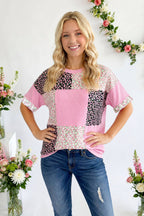 Floral Patchwork Short Sleeve Top T6396