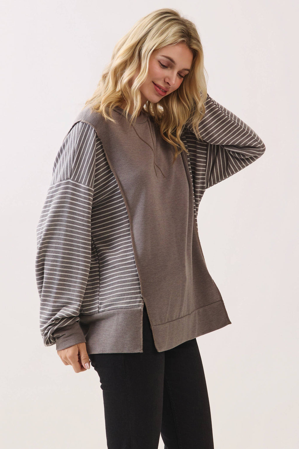 Stripe Contrast Pullover Top T6114