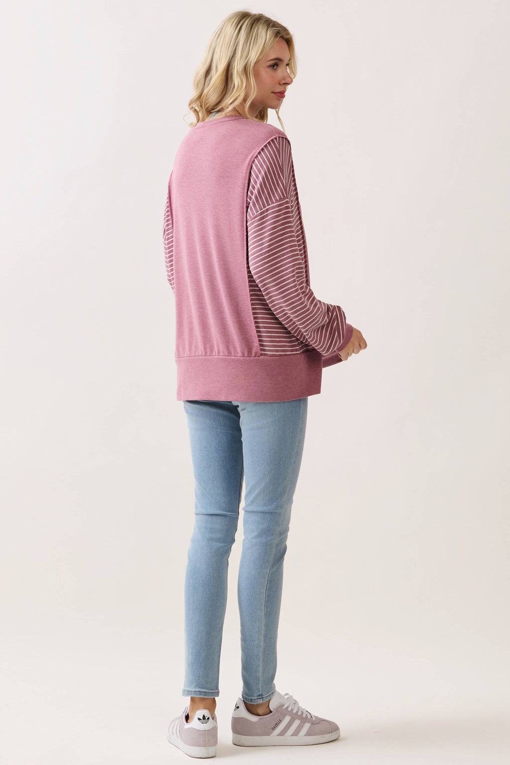 Stripe Contrast Pullover Top T6114