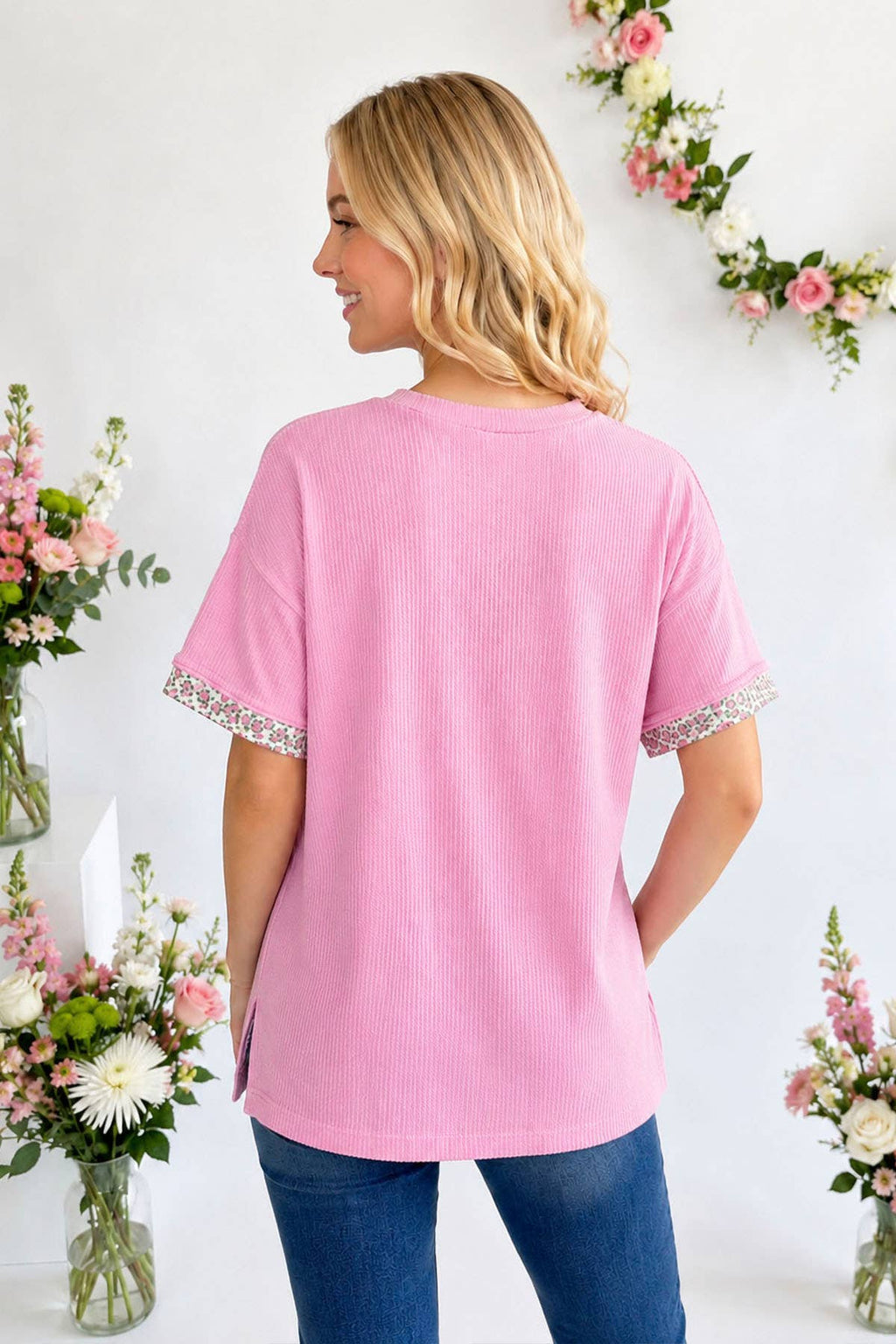 Floral Patchwork Short Sleeve Top T6396