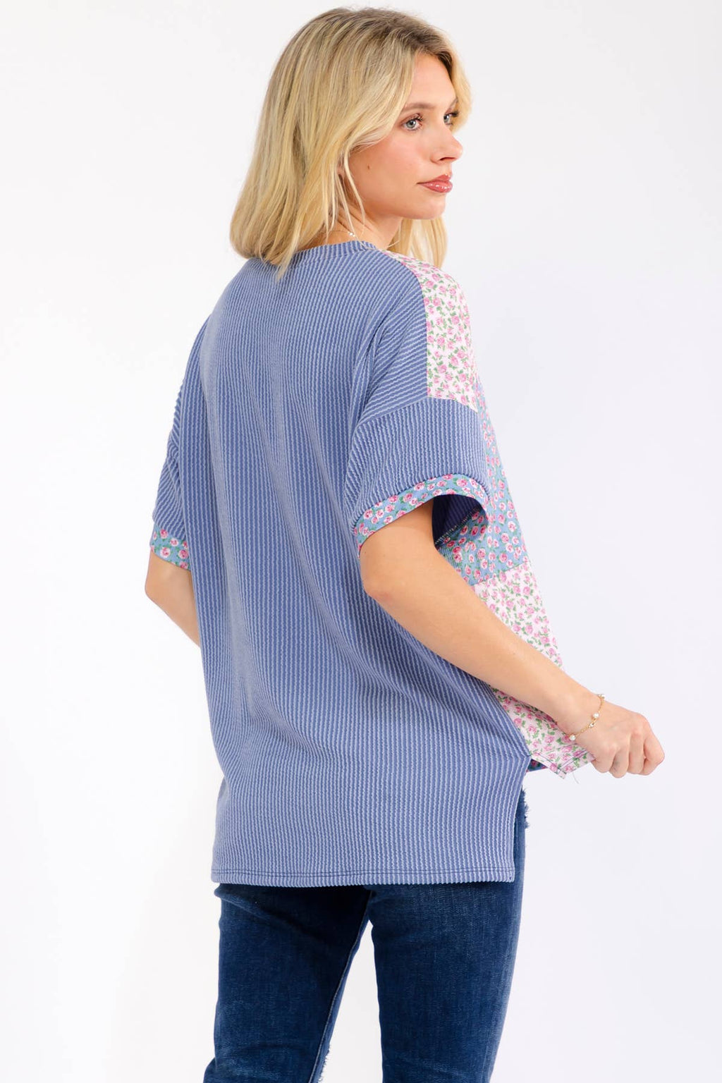 Floral Patchwork Short Sleeve Top T6396