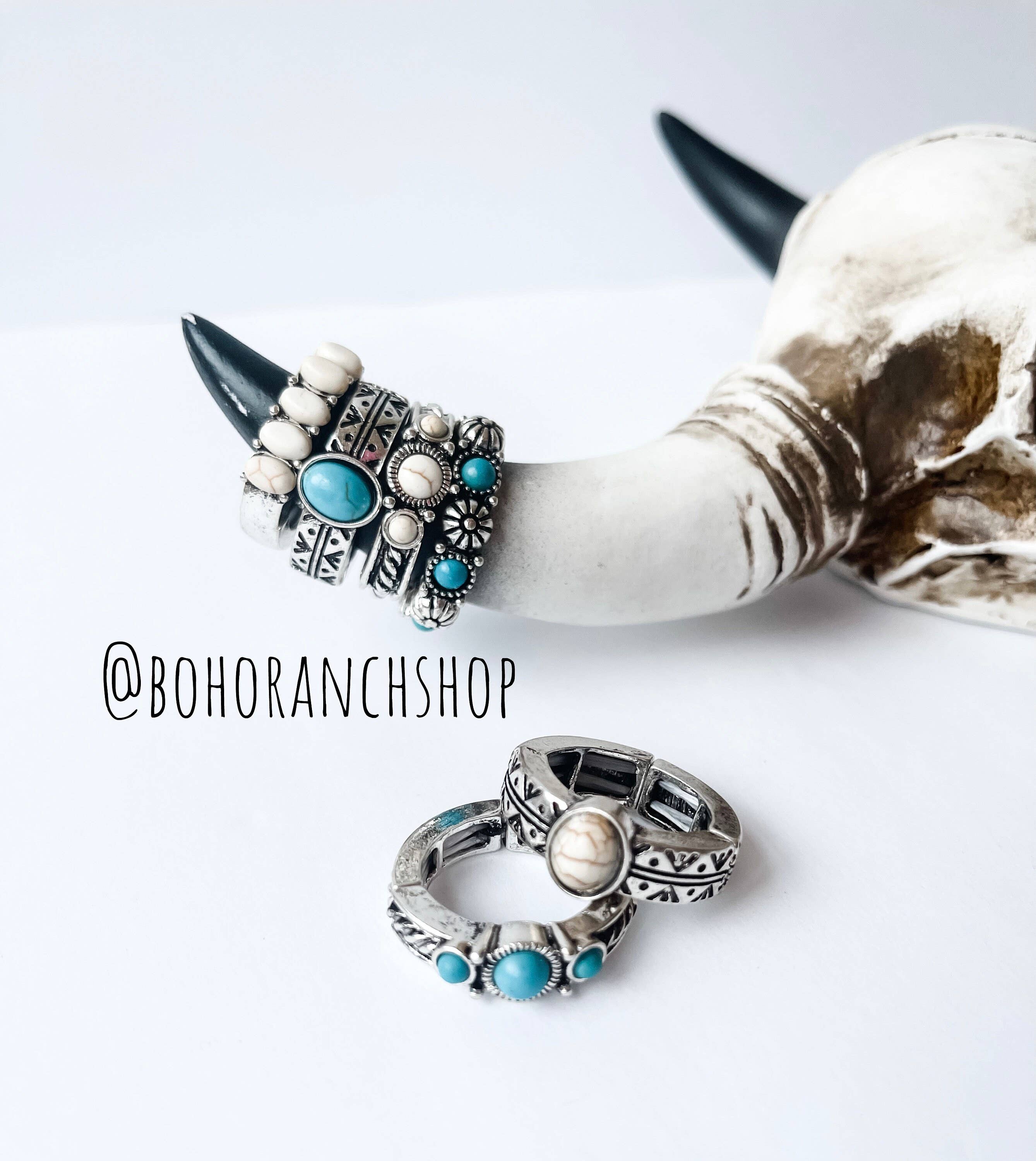 Western Simple Stretch Ringm- turquoise | white