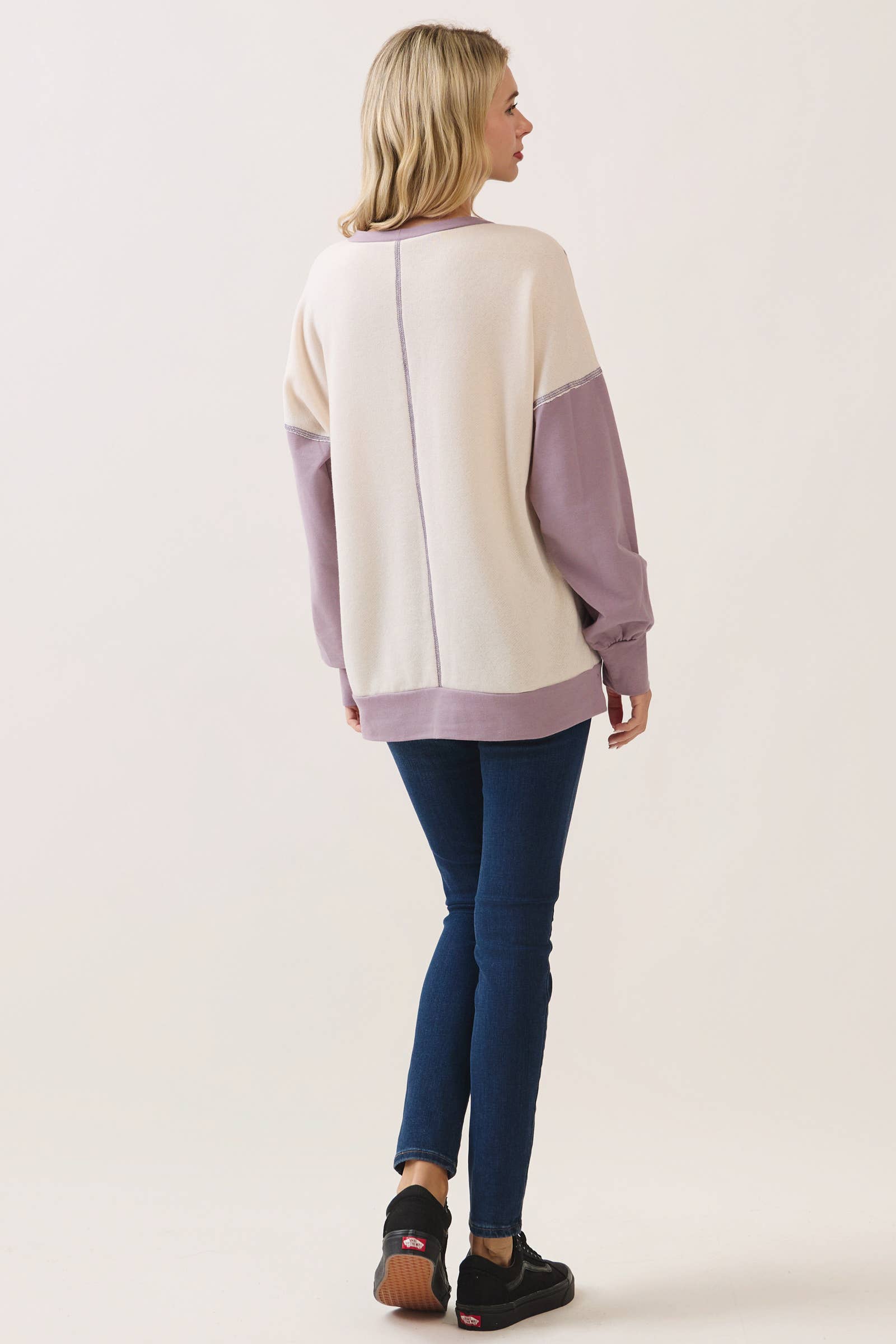 Color Block Contrast stitch pullover top T6161
