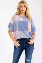 Floral Patchwork Short Sleeve Top T6396