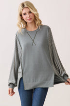Stripe Contrast Pullover Top T6114