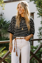 Striped Knit Short Sleeve Top