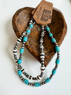 Western Navajo Style Pearl with Stone Necklace