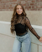 Claire Floral Lace Long Sleeve Slim Fit Top - Black