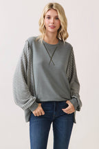 Stripe Contrast Pullover Top T6114