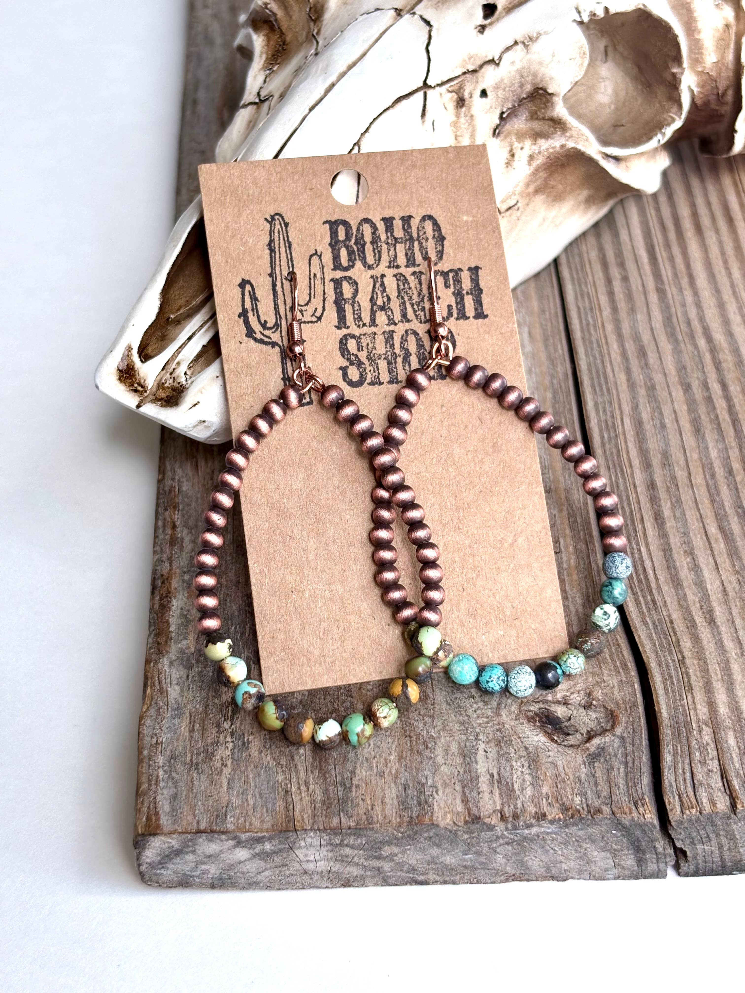 Western Navajo Style Pearl Teardrop Hoop Dangle Earrings
