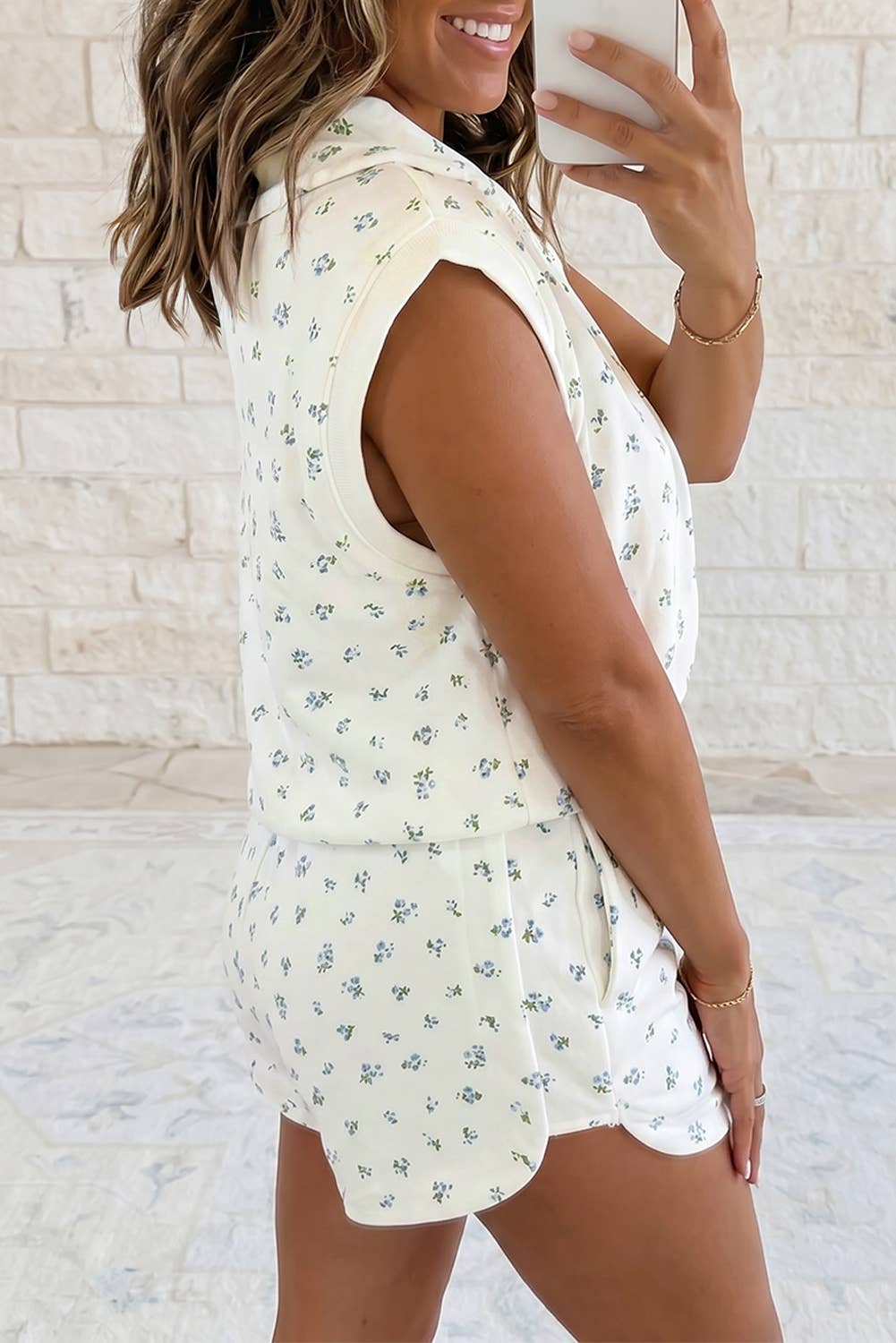 Floral Print Half Zip Matching Short Set
