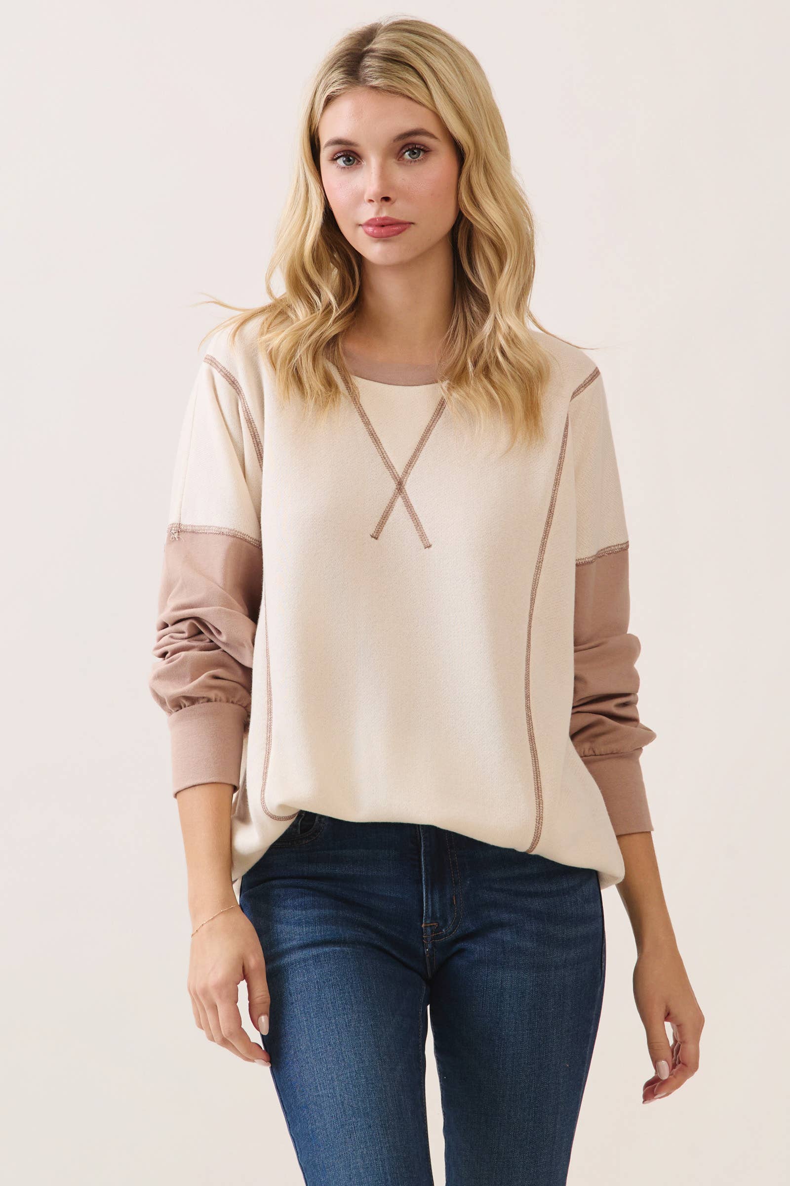 Color Block Contrast stitch pullover top T6161