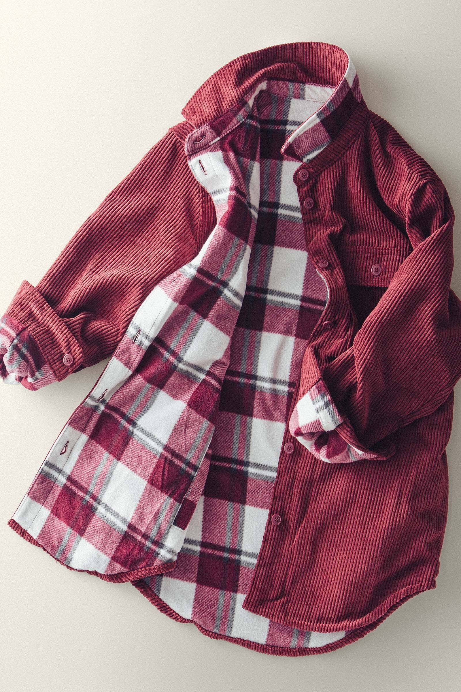 Plaid Lined Corduroy Flannel Shacket