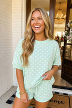 LAS Polka Dot Print Top Drawstring Shorts Set (S-XL)