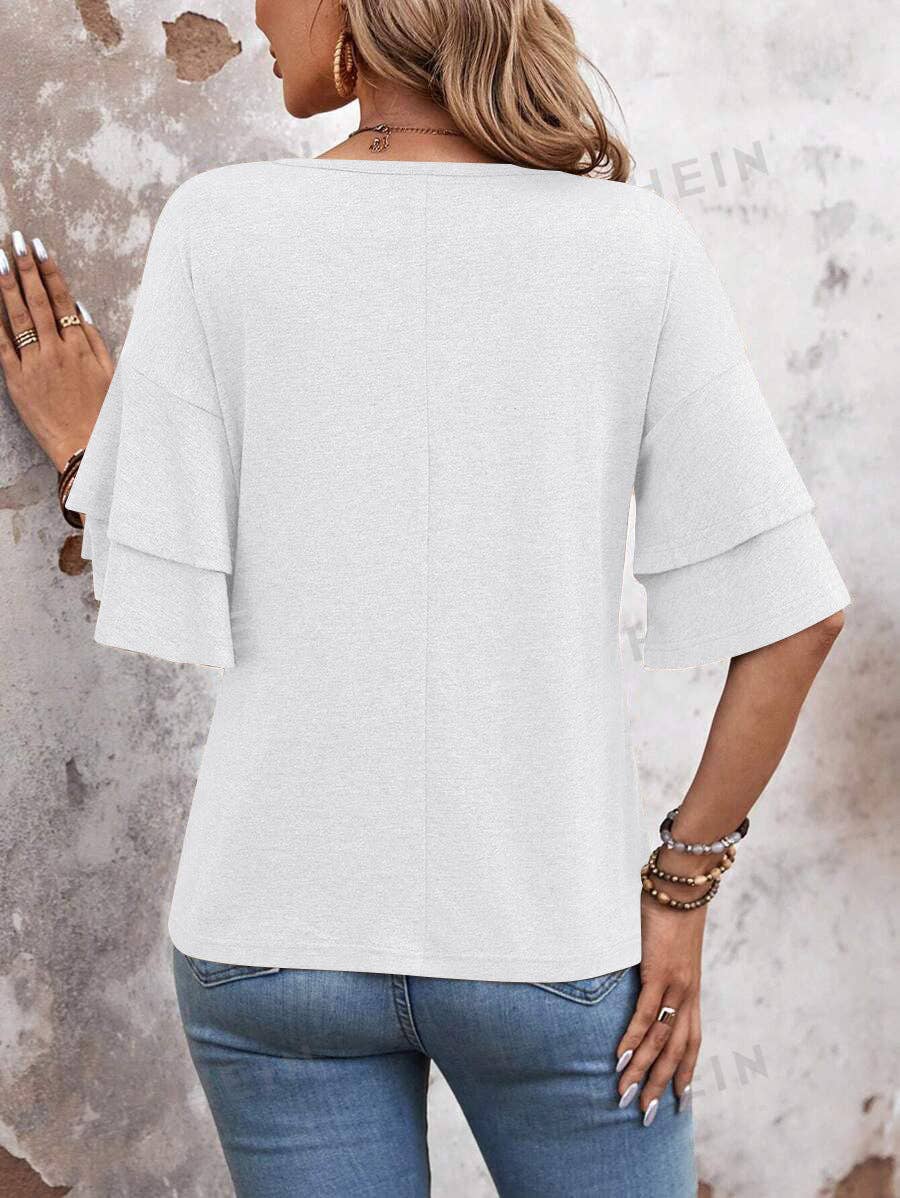 Ruffle Sleeve V Neck Top