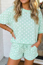 LAS Polka Dot Print Top Drawstring Shorts Set (S-XL)