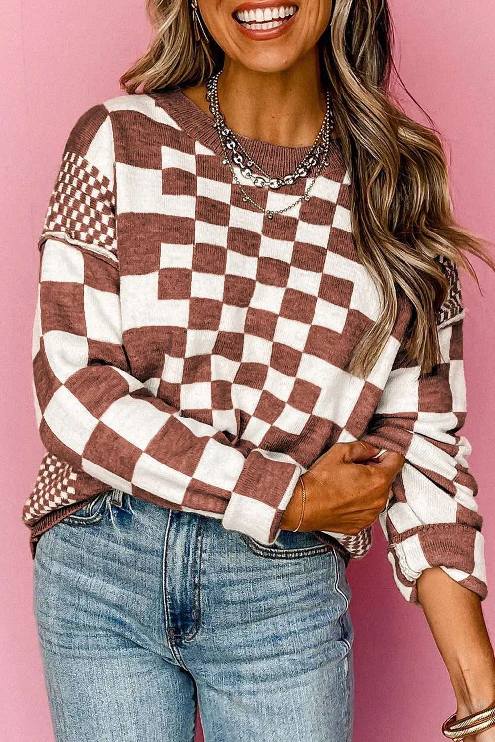 Khaki Checkered Sweater