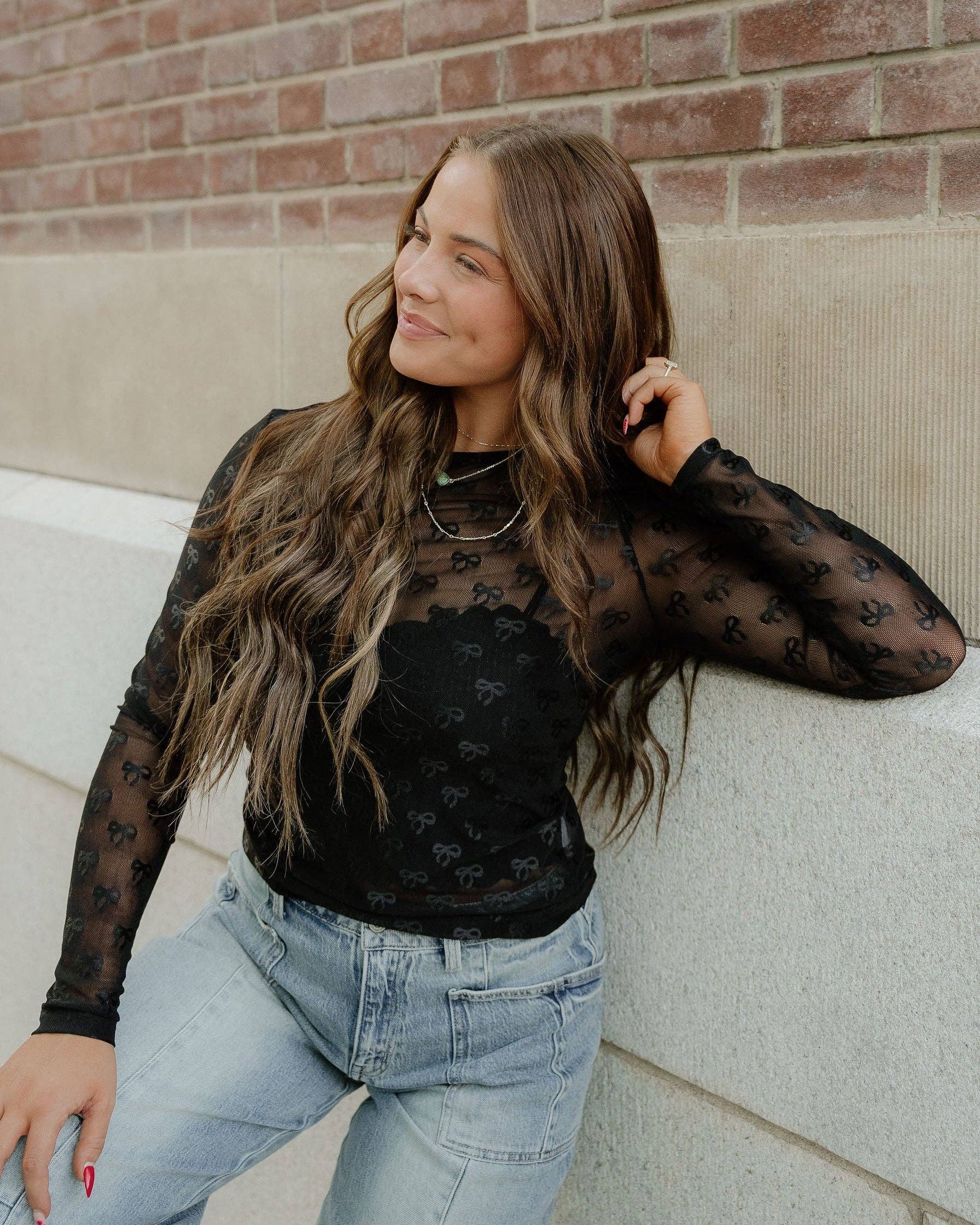 Black Bow Slim Fit Mesh Top