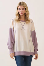 Color Block Contrast stitch pullover top T6161