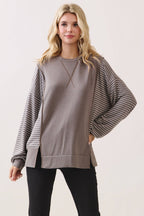 Stripe Contrast Pullover Top T6114
